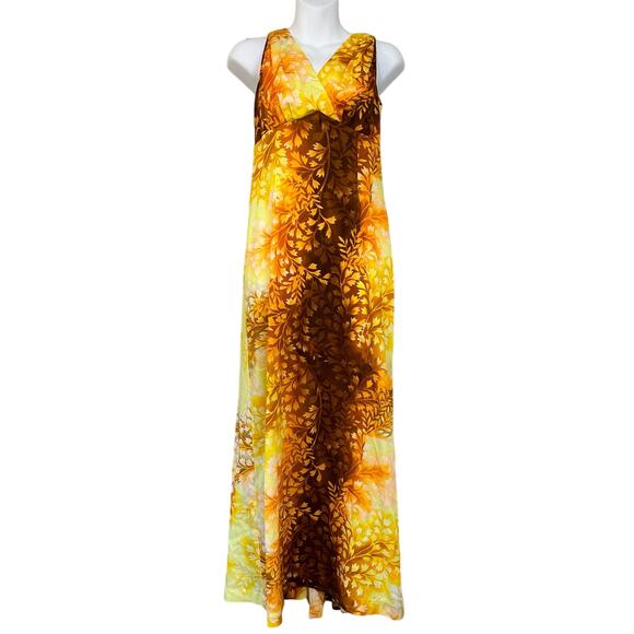 Original Hawaiian Togs Maxi Dress Fall Leaves 8 Vintage Made in Hawaii - Picture 1 of 6